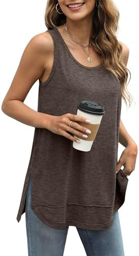 Raw edge details and side slits give this rich brown tank an easy drape that pairs with shorts or denim.