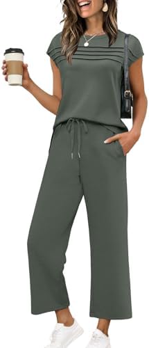Airy spacer knit gives this cap-sleeve top and cropped wide-leg pant set a soft drape for warm summer days.