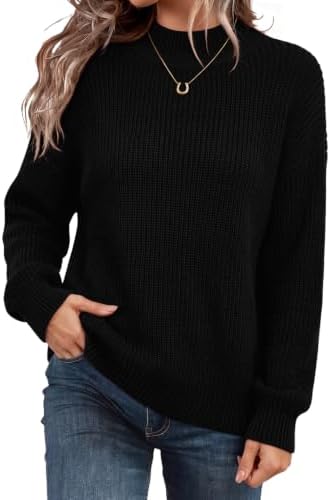 A solid black mock neck knit in a soft, fuzzy yarn brings neat lines and reliable warmth to cool office mornings.