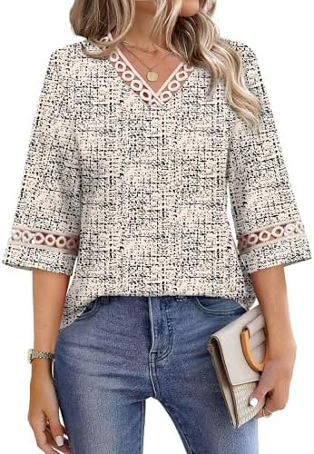 A crisp cream houndstooth print brings quiet structure to this airy, bell-sleeved tunic blouse cut for warmer workdays.