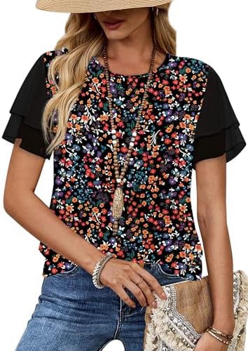 Double-layer chiffon ruffle sleeves bring breezy movement to this top, printed in vivid multi-toned botanicals.