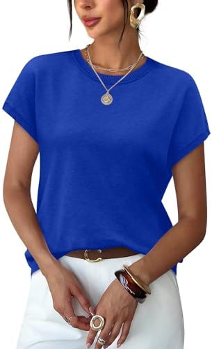 A vivid royal blue fine-gauge knit gives this cap-sleeve top a rich depth that holds up under office lighting and weekend sun.