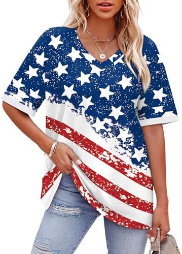 A soft flag print brings festive color to this relaxed summer tee with sporty striped cuffs.