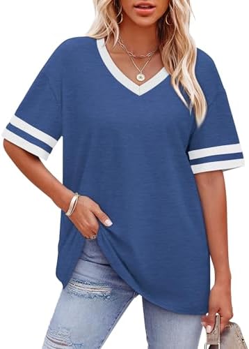 Striped cuff accents meet a rich deep blue body in this easy summer tee, cut roomier through the hips for all-day comfort.