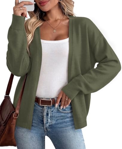Striped cuffs and an earthy green knit give this open-front layer an easy, relaxed drape for cool morning commutes.