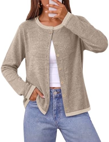Contrast trim lines the edges of this rich coffee knit cardigan, giving you an easy lightweight layer for breezy days.