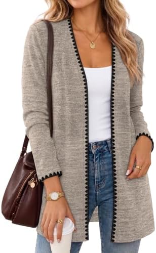 Muted coffeegrey yarns give this open long sleeve knit a grounded neutral tone that layers easily over light summer tanks.