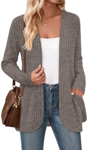 A soft brushed knit in warm khaki drapes straight to the hip, finished with an open front and two deep side pockets.