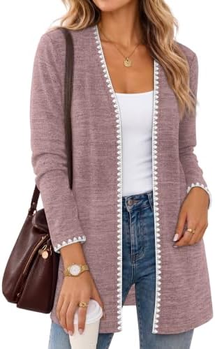 Knitted in a soft pink yarn with delicate scalloped contrast edges, this open-front cardigan slips easily over daily basics.
