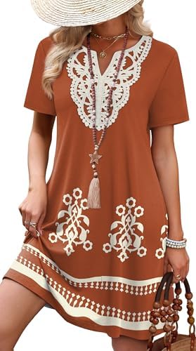 Tonal orange blossoms brighten this soft t-shirt midi dress, finished with delicate lace along the deep V-neckline.