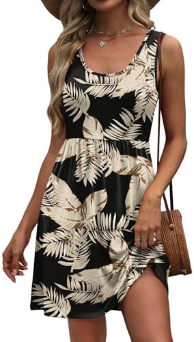 Crisp palm motifs across a dark ground give this sleeveless sundress a sharp tropical look that stays cool all day.