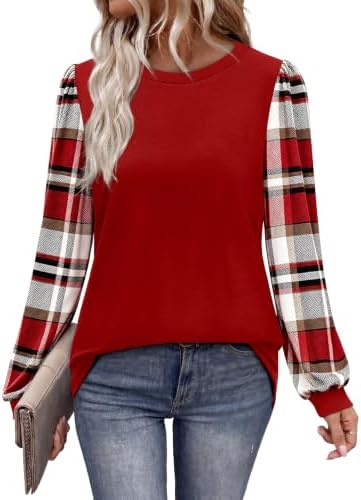 Tartan red sleeves bring classic color to this loose crew neck tunic cut from our soft, stretchy knit for cool evenings.