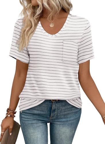 Crisp white horizontal stripes give this breezy scoop neck pocket tee a clean nautical look for sunny afternoons.
