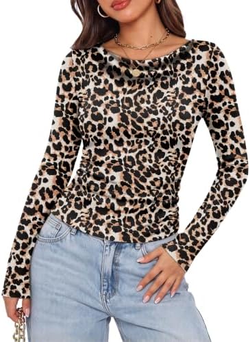 A draped cowl neckline pairs with classic leopard spots in this soft long-sleeve knit, tailored close with side ruching.