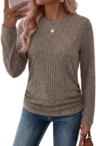 Gathered side seams add texture to this chocolate brown ribbed tunic cut long through the body with a neat crew neckline.