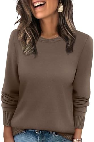 Fine ribbed texture and rich chocolate brown yarn make this lightweight crewneck an easy piece to wear through cool evenings.