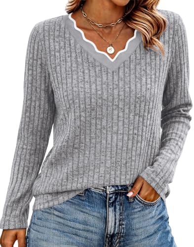 A scallop neckline and blanket-soft knit bring quiet detail to this heather grey tunic, cut loose for easy layering.