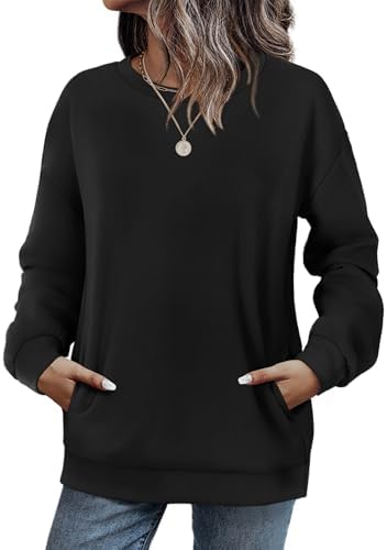A soft crewneck pullover in jet black with a relaxed cut, dropped shoulders, and a hidden side pocket for keys or cards.