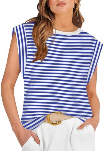 Crisp blue and white stripes give this soft crewneck tank a fresh maritime feel that pairs easily with white denim or linen shorts.