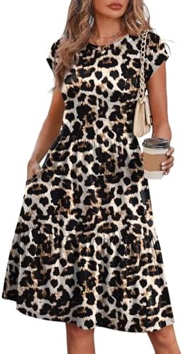 A relaxed leopard-print babydoll dress cut with cap sleeves, practical side pockets, and a soft tiered skirt for warm days.