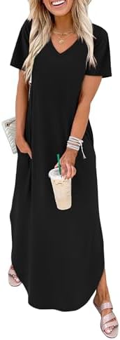 A relaxed V-neck maxi dress cut from lightweight jersey with a subtle side slit and curved hem for warm afternoons.