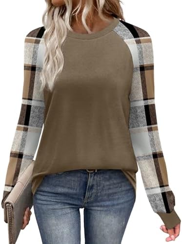 Plaid raglan sleeves meet a rich coffee-toned body on this relaxed knit tee cut for cooler weather.