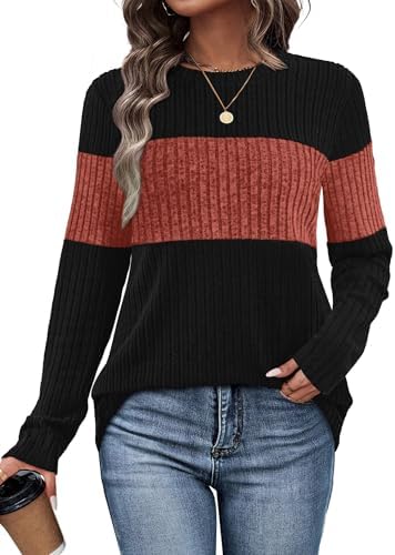 Rich caramel panels anchor the color block pattern on this light knit pullover, finished with long sleeves for cool evenings.