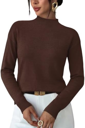 Deep chocolate brown adds rich depth to this buttery soft mock neck knit, cut for lightweight warmth without heavy bulk.