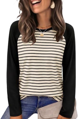 Bold apricot and black stripes set this lightweight long-sleeve knit apart from everyday basic crewnecks.