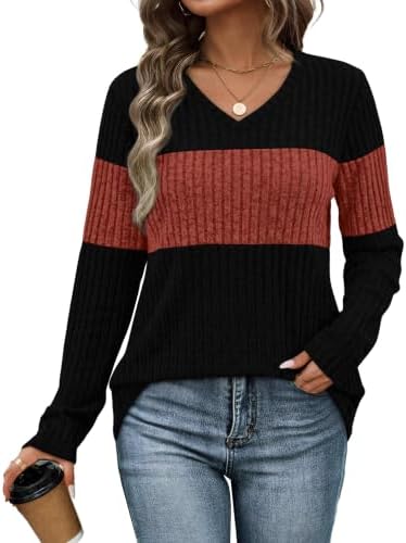 Warm caramel tones and geometric color blocks define this lightweight knit tunic, cut with a balanced V-neck for cool evenings.