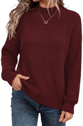 A fuzzy knit long sleeve top in deep wine with an easy mock neck that protects against cool breezes without scratching.