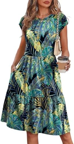Deep green foliage patterns give this tiered babydoll sundress a rich, earthy look that moves easily into early fall.