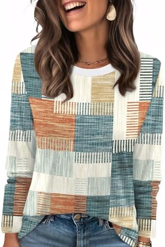 A soft crewneck top in bold orange and blue plaid, cut with long sleeves and ribbed trim for cooler days and easy layering.