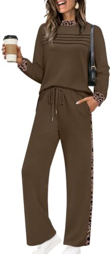 A rich brown leopard print covers this two-piece set, cut from breezy spacer knit with long sleeves and wide cropped pants.
