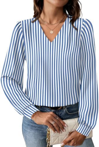 Crisp blue stripes meet a soft stretch knit in this long sleeve top with shoulder pleats and gathered cuffs.