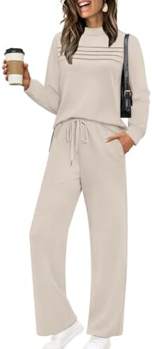 Spun from drapey spacer knit in soft beige, this long sleeve top and cropped wide leg pant pairing keeps travel days comfortable.