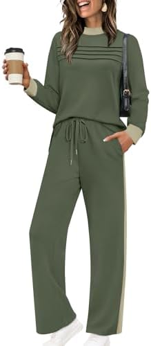 Airy spacer knit gives this olive green lounge set a silky hand, paired with a pleated front top and cropped wide pants.