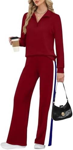 Draped spacer knit in rich caramel tones gives this half-zip pullover and wide-leg pant set a relaxed, fluid drape.