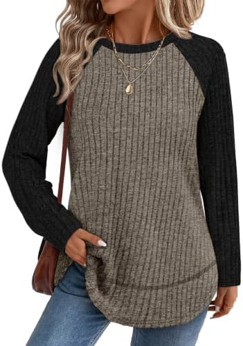 Deep black meets rich coffee brown in a paneled long sleeve knit tunic cut with a sweeping high-low hem for daily wear.