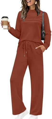 Airy spacer knit gives this caramel two-piece set a soft drape, pairing a long sleeve slit top with wide leg cropped pants.