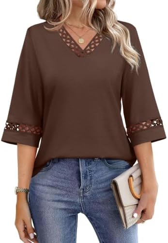 A rich chocolate brown knit gives this loose three-quarter bell sleeve top an earthy tone that pairs easily with cream trousers.