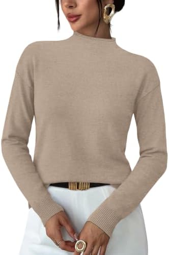 A soft apricot knit mock neck top cut lightweight for warm indoor days, cool mornings, and easy layering under blazers.