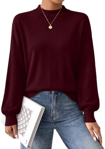 Deep burgundy knit brings rich warmth to this mock neck pullover, finished with gathered puff sleeves for easy everyday layering.