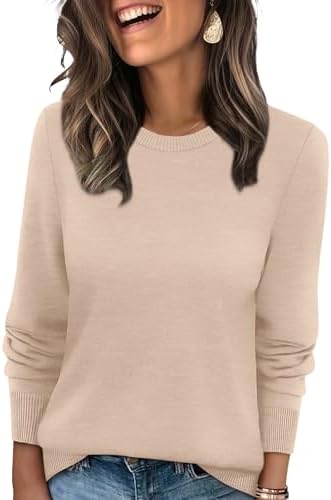A soft apricot ribbed knit gives this crewneck sweater a warm, light hue for breezy early fall mornings and cool office days.