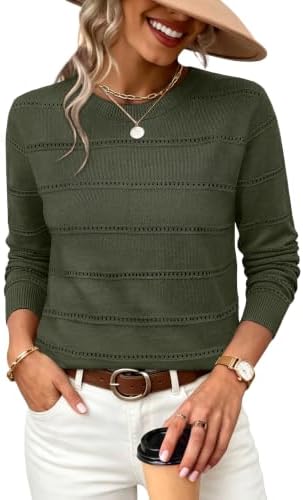 A deep forest green knit with airy hollow-out stripes, tailored with a clean scoop neck for easy everyday layering.