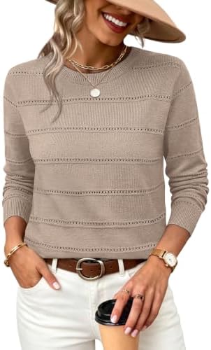 Airy eyelet stripes cut through this lightweight brown knit top, bringing rich earthy depth to crisp autumn days.