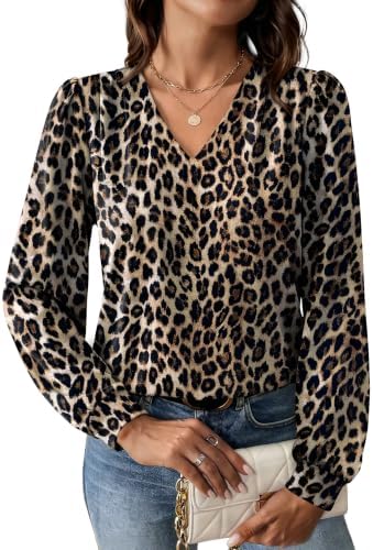 A muted black leopard print accents this stretch knit blouse, finished with subtle shoulder pleats and gathered cuffs.