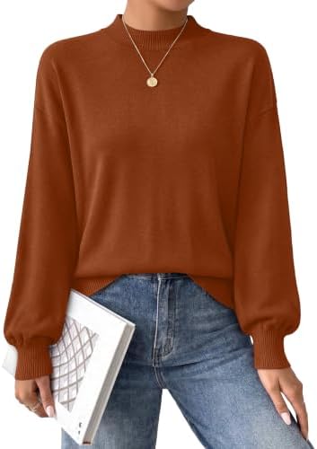 A rich caramel knit pairs a neat mock neck with soft puff sleeves for cool evenings and crisp mornings.