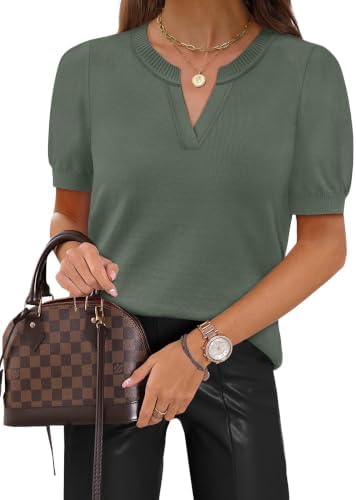 Spun in a rich green knit, this lightweight short sleeve sweater brings a crisp V-neckline to workdays and weekend travel.