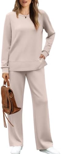 A relaxed crewneck top and wide leg pants in warm khaki make packing for long travel days simple and comfortable.